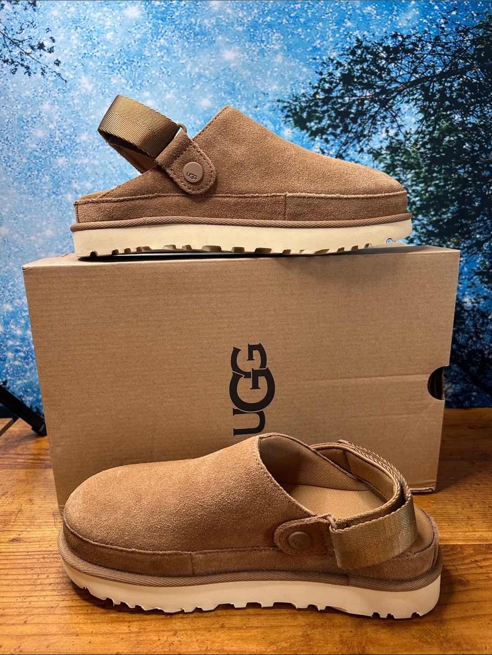 UGG Goldenstar Clog Chestnut Suede Slingback Sandals Size 7 women NIB